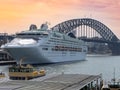 Sydney Harbour Australia at Sunset, lovely coloured skies boats ferries cruise liners houses and buildings