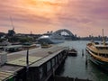 Sydney Harbour Australia at Sunset, lovely coloured skies boats ferries cruise liners houses and buildings