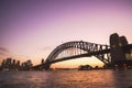 Sydney Harbour Bridge on colourful twilight sky. The Harbour Bri Royalty Free Stock Photo