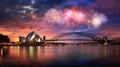 Sydney Harbour Bridge Fireworks Opera House Australia Royalty Free Stock Photo