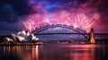 Sydney Harbour Bridge Fireworks Opera House Australia Royalty Free Stock Photo