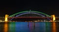 Sydney Harbour Bridge illuminated in colours for Vivid Sydney