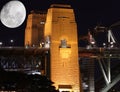 Sydney harbour bridge illuminated by the moon NSW Australia big moon Royalty Free Stock Photo