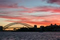 Sydney Harbour Bridge landmark against colorful sunset sky Royalty Free Stock Photo