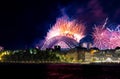 Sydney Harbour Bridge New Years Eve fireworks, colourful fire works lighting the night skies with vivid multi colours Royalty Free Stock Photo