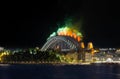 Sydney Harbour Bridge New Years Eve fireworks, colourful fire works lighting the night skies with vivid multi colours Royalty Free Stock Photo