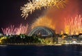 Sydney Harbour Bridge New Years Eve fireworks, colourful fire works lighting the night skies with vivid multi colours Royalty Free Stock Photo