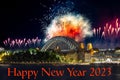 Sydney Harbour Bridge New Years Eve fireworks 2023, colourful NYE fire works NSW Australia Royalty Free Stock Photo