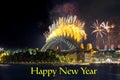 Sydney Harbour Bridge New Years Eve fireworks, colourful NYE fire works the night skies with vivid colours NSW Australia Royalty Free Stock Photo