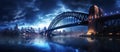 Sydney Harbour Bridge at night, Australia. Panorama Royalty Free Stock Photo