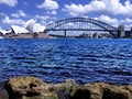 The view of Sydney Harbour Bridge and Sydney Opera House in Sydney, New South Wales, Australia.