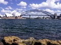 The view of Sydney Harbour Bridge and Sydney Opera House in Sydney, New South Wales, Australia.