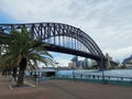 Sydney Harbour Bridge, Opera House and Ferry Wharf Royalty Free Stock Photo