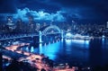 sydney harbour lit up at night at night cityscape Royalty Free Stock Photo