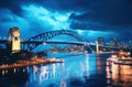 sydney harbour lit up at night at night cityscape Royalty Free Stock Photo