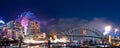 Sydney Harbour NYE Fireworks Panorama Royalty Free Stock Photo