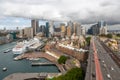 Sydney Harbour, view from the Harbour Bridge tower on a cloudy day