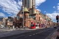 Sydney light rail stops at Paddy`s Markets.The Sydney light rail