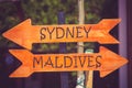 Sydney and Maldives direction sign