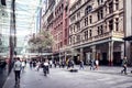 Sydney NSW Australia - 05.04.2020: a busy street in the center of the city, people shopping, rushing to work