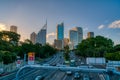 Sydney, NSW, AUSTRALIA - November 14, 2017: M1 highway with Sydney City Skyline at sunset in the background Royalty Free Stock Photo