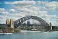 SYDNEY - OCTOBER 2015: Panoramic view of Sydney Harbor on a sunny day. The city attracts 20 million people annually Royalty Free Stock Photo