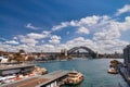 SYDNEY - OCTOBER 2015: Panoramic view of Sydney Harbor on a sunny day. The city attracts 20 million people annually Royalty Free Stock Photo