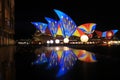 Sydney Opera Building reflection laser light Royalty Free Stock Photo