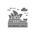 Sydney Opera House, Australia, landmark grey icon.