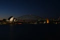 Sydney Opera House and Harbor Bridge at night, AUSTRALIA Royalty Free Stock Photo