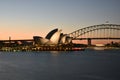 Sydney Opera House and Harbor Bridge at Sunset, AUSTRALIA Royalty Free Stock Photo