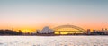 Sydney Opera House with Harbour Bridge panorama at sunset Royalty Free Stock Photo