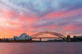 Sydney Opera House and Harbour Bridge at sunset Royalty Free Stock Photo