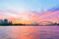 Sydney Opera House and Harbour Bridge at sunset Royalty Free Stock Photo