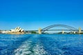 Sydney Opera House and Harbour Bridge View From Harbour Ferry, Australia Royalty Free Stock Photo