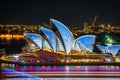 Sydney Opera House lit up in bright colours at night at the Vivid Light festival Royalty Free Stock Photo