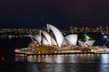 The Sydney Opera House at night, view from the Sydney Harbour Bridge Royalty Free Stock Photo
