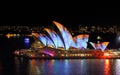 Sydney Opera House in orange and blue during Vivid Sydney Royalty Free Stock Photo