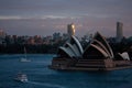 Sydney Opera House a seen from the Harbour Bridge in Australia during sunset