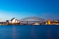 Sydney Opera House and Sydney Harbour Bridge at night Royalty Free Stock Photo