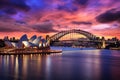 Sydney Opera House and Sydney Harbour Bridge at sunset, Australia, Sydney Opera House and the Sydney Harbour Bridge during Royalty Free Stock Photo