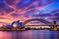 Sydney Opera House and Sydney Harbour Bridge at sunset, Australia, Sydney Opera House and the Sydney Harbour Bridge during Royalty Free Stock Photo
