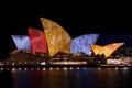 Sydney Opera House under festival lights. Royalty Free Stock Photo