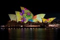 Sydney Opera House under festival lights. Royalty Free Stock Photo