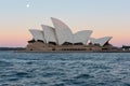 Sydney opera house view with full moon at sunset