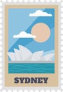 Sydney postal stamp label with theater isolated