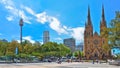 Sydney skyline with Sydney Tower and St Mary's Cathedral in Sydney Royalty Free Stock Photo