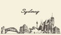 Sydney skyline vintage illustration drawn sketch