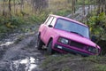 Syktyvkar, Komi Republic\Russia,September 26, 2020\Car stuck on bad road