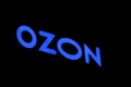 11.21.2020 Syktyvkar, Russia, Blue glowing signboard ozon
